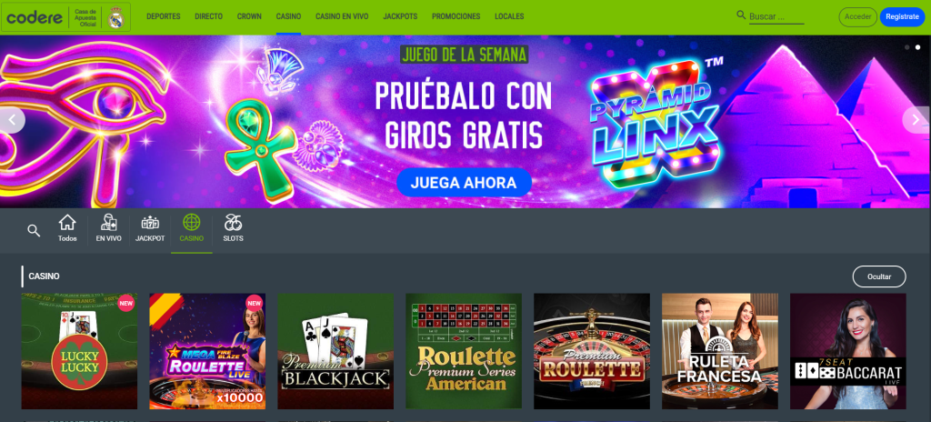 Promociones de bonos en Codere casino en Colombia.